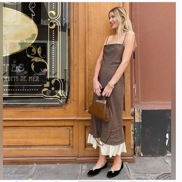 NWT ANTONIO MELANI x Courtney Grow Bond Gingham Print Flutter Hem Midi Dress - Picture 3 of 15